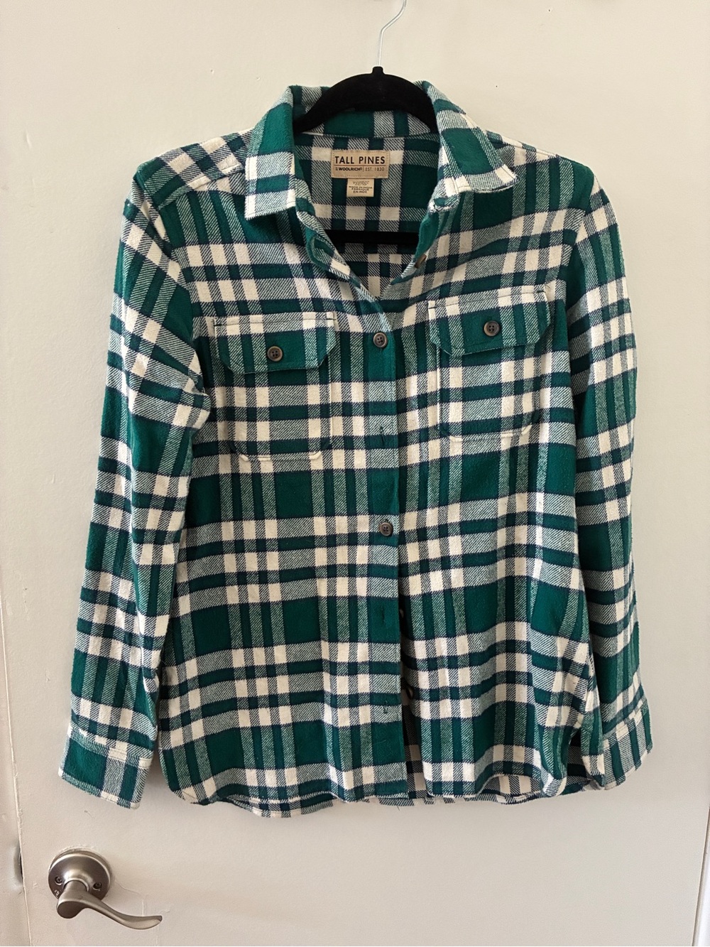 Woolrich Green and White Plaid Shirt